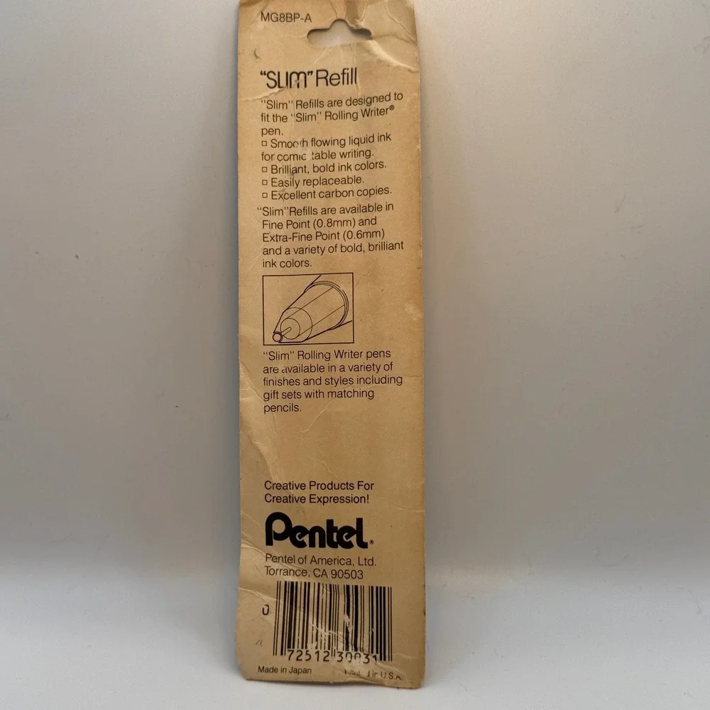 Pentel Slim Rolling Writer Refill Fine‎ Point Black Ink Vintage MG8BP-A Japan